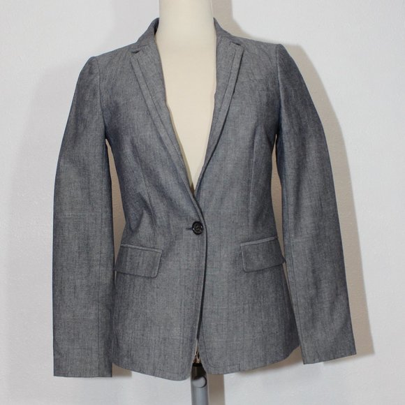 J. Crew Chambray Regent One Button Women's Blazer Size 0 - Picture 1 of 5